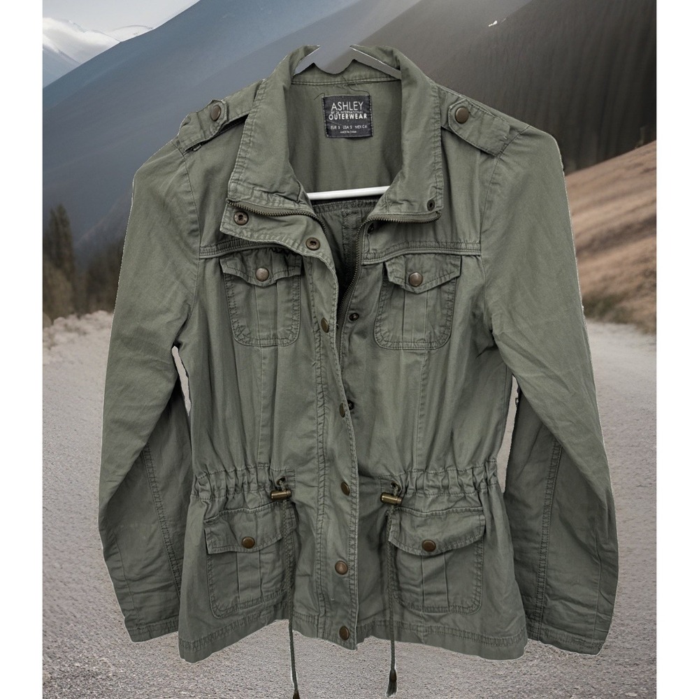 Ashley Outerwear  Green Cinched Waist Utility Jacket Small Y2K Grunge Punk